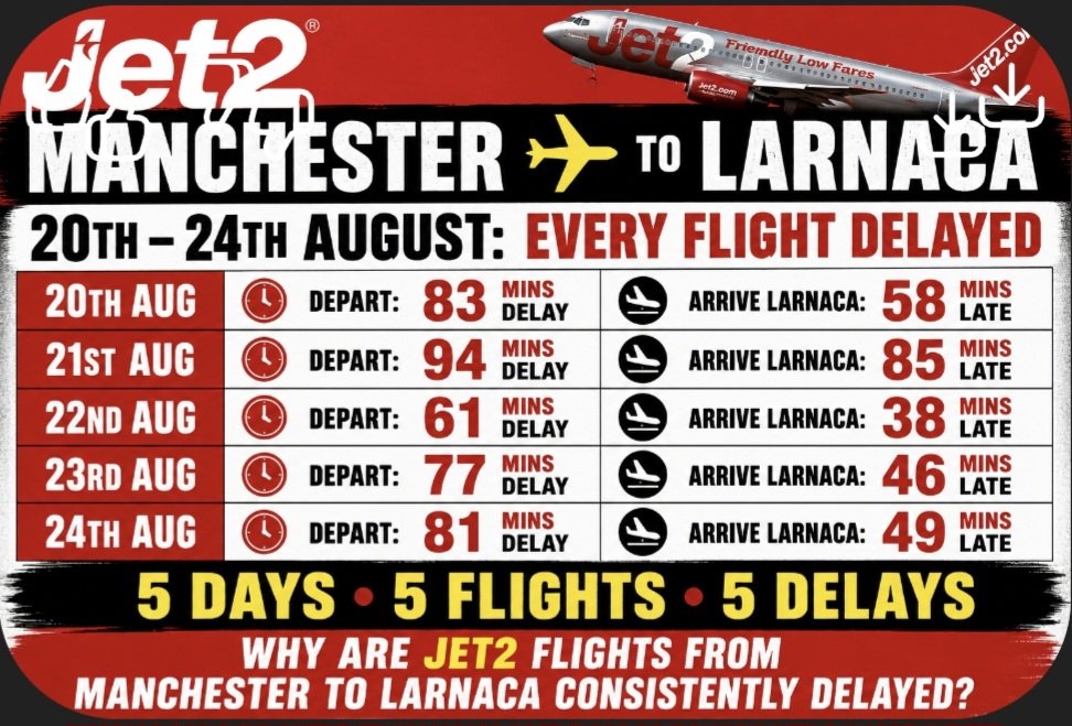 daveheapj's tweet photo. @jet2tweets 
Explain why you have the worst record Manchester Airport departures.  76% of flights are LATE! https://t.co/JADWt39O0Y