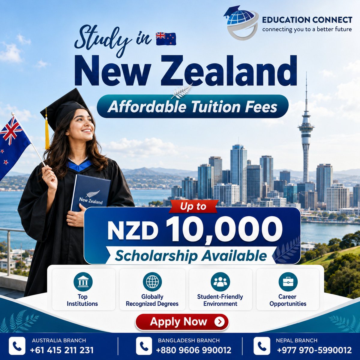 educonnectbd's tweet photo. Dreaming of studying in a safe, student-friendly, globally recognized destination?

New Zealand could be the right choice for your higher education journey. Explore your opportunity to study in New Zealand with affordable tuition options &amp; expert guidance from Education Connect. https://t.co/FkfOsyysgd