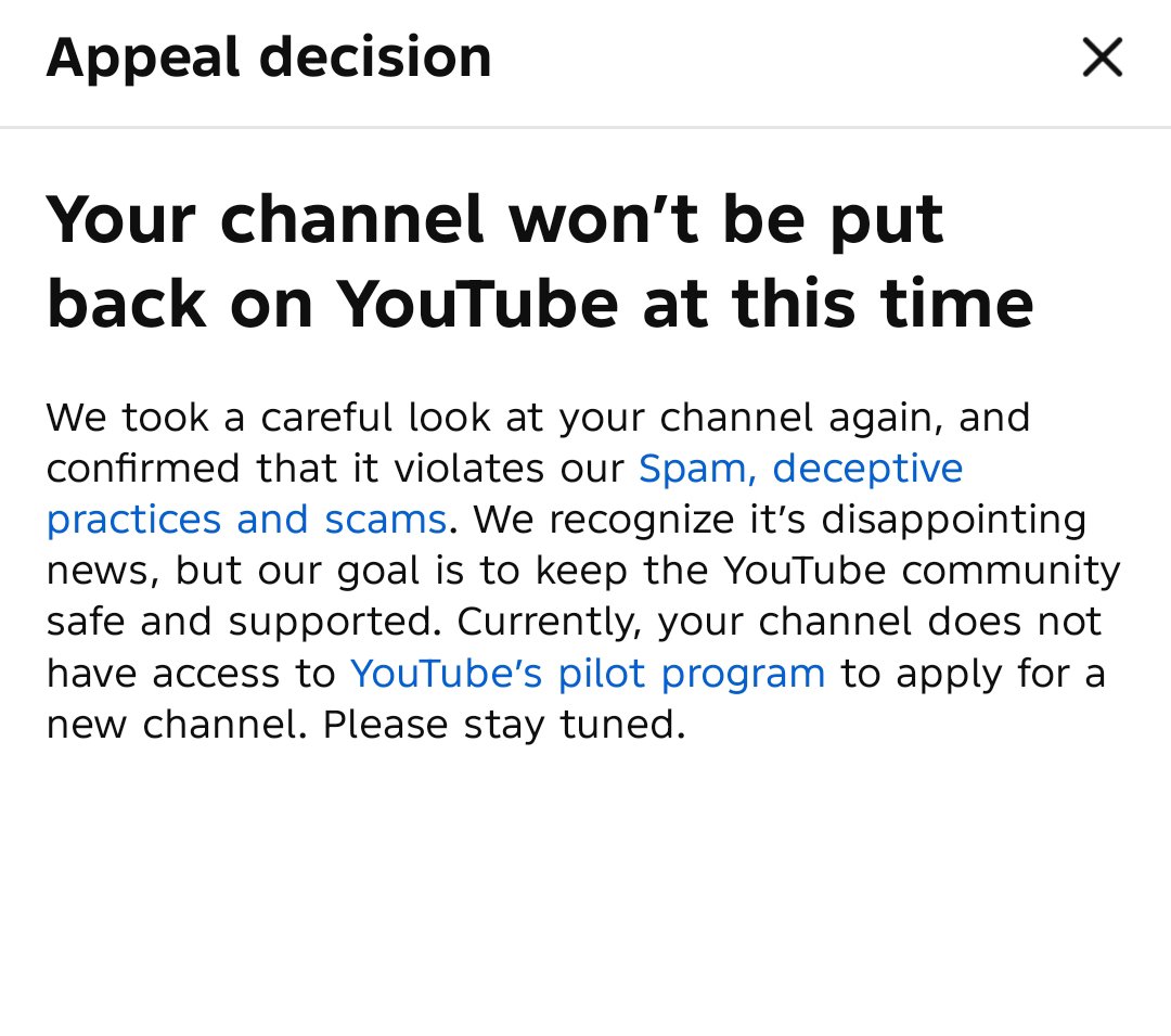 MAX9ef's tweet photo. ."@TeamYouTube My channel was terminated under spam policy without any prior warning or strike. It's clearly an automated system error because I never violated any rules. Please manually review and restore my channel. Thank you! https://t.co/6IJ7mF22Jc