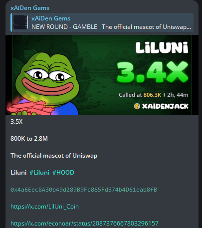 xAidenCrypto's tweet photo. $LILUNI 

Jusst called to buy the DIP 2 hours ago at 800K mcap 

3.5X Profit 

From 800K to 2.8M 

0x4a6Eec8A30b49d289B9Fc865Fd374b4D61eab8fB