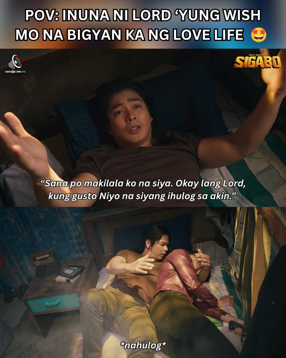 ABSCBNpr's tweet photo. Swerte ni Gabo (#CocoMartin) wish granted na agad. Sana all! π
βCoco Martinβs Sigabo,β weeknights, 8 PM sa ALLTV2, TV5, A2Z, Kapamilya Channel, Kapamilya Online Live sa YouTube at Facebook, at iWant. Available rin ito sa labas ng Pilipinas sa TFC. https://t.co/wFmN4l1v81