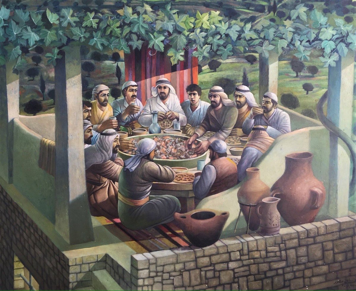 XoxeAndrew's tweet photo. Uno dei suoi dipinti più famosi è il suo lavoro del 1994, L’Ultima Estate in Palestina, che è la sua interpretazione dell’Ultima Cena di Leonardo Da Vinci, tranne per il fatto che l’immagine di Gesù è sostituita da un uomo palestinese e 12 donne palestinesi. https://t.co/wlqIpDtHml