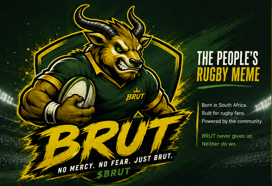 BrutBokCoin's tweet photo. BRUT BOK IS NOW LIVE.

Built around rugby culture.
Powered by the community. 🟢🟡
🪙 $BRUT
🔗 Token: 7jSMBwVHFLhuENpXR2Q1aaK3vNsgdt9iEyns5hUGpump

NO MERCY. NO FEAR. JUST BRUT. 🦏🔥
If you're early — welcome to the squad.

#BRUT #BrutBok #Solana #Memecoin #Crypto #SouthAfrica https://t.co/oWhqFrXxn4