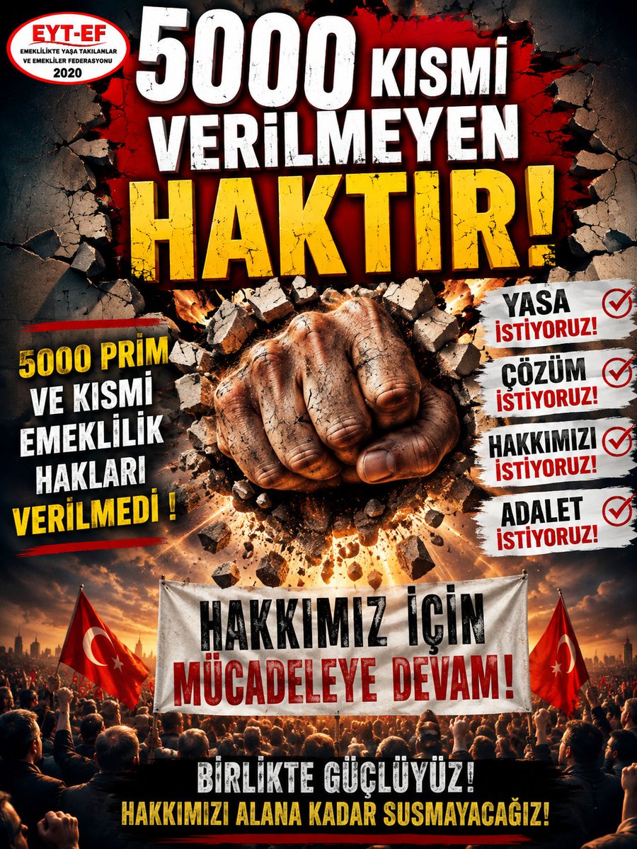 EYT_galacticos's tweet photo. EYT KALAN HAKLARINI İSTİYOR 💯 
5000 PRİM VE KISMİ EMEKLİLİK ANAYASAL KAZANILMIŞ HAKTIR İADESİ ŞARTTIR ‼️ 
@RTErdogan @dbdevletbahceli
@avabdullahguler @_cevdetyilmaz
@isikhanvedat @Akparti
#intibakEmeklilereHAK
#5000KısmiVerilmeyenHaktır https://t.co/qEo3YsoxLD
