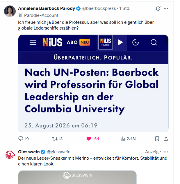 heckermann's tweet photo. @baerbockpress Vielleicht, dass das Leder für die Schuhe aus meiner Timeline-Werbung mit diesen Schiffen aus 100.000km-entfernten Ländern herangeschippert wird? https://t.co/eZal5Z2yG0