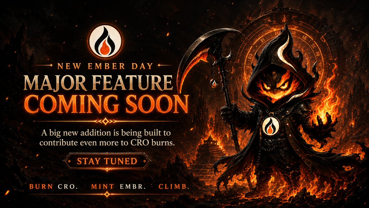 Ember_CRO's tweet photo. 🔥 New day. More $CRO to burn.

The forge is only getting started.

We’re working on a major new feature that will give the EMBER ecosystem another way to contribute to $CRO burns.

Not revealing it yet.
But this one could make things a lot more interesting. 👀🔥 https://t.co/VWlc9h6Xfd