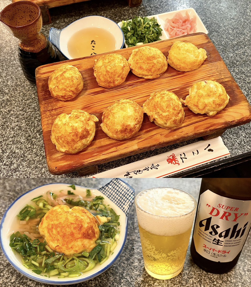 horumonnao1's tweet photo. 明石焼 たこ八🐙『明石焼き🐣』
久しぶりたこ八の明石焼き🐙✨店内は出汁のいい香りが漂っている🎶まず徳利で出てくる熱々の出汁🍶🔥ここは薬味をたっぷり入れて潜らせるのが正解🙆🏻ふわっとろの生地から出汁の旨味がじゅわっと広がる😋ハフハフしながらビールを流し込む🍺幸せやろ❤︎｡まʓ〇｡ https://t.co/vFhyYKni2B