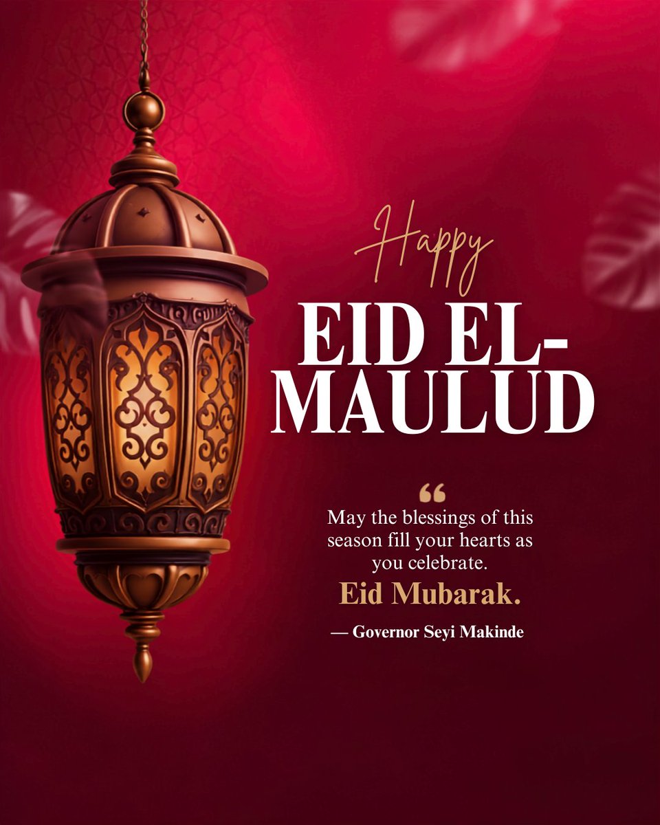 seyimakinde's tweet photo. Wishing you and your family a blessed and peaceful Eid el-Maulud celebration. Eid Mubarak! https://t.co/VLoyw5Xo79