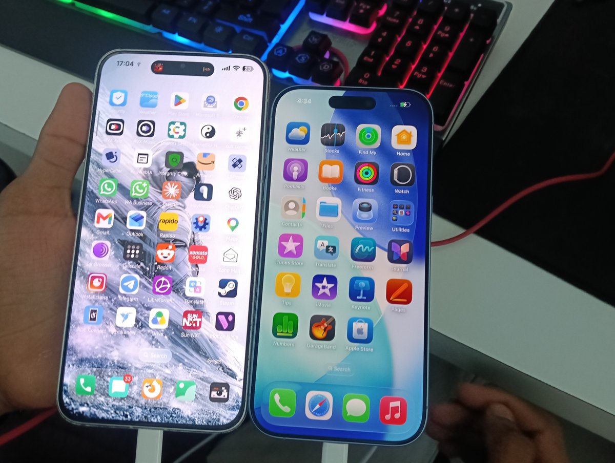 SarathHiFi46's tweet photo. This is how my life going after iPhone 17. Reverse 22.5W charge from POCO, then charge POCO with 90W. Apple is not that bad, but both device have their pros and cons. @kriskuthu @Siva_Bharani  Apple's display is good 🫡, will push this to extre videography. As I tried 15 earlier. https://t.co/CmLtvpGAfq