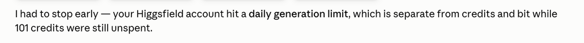 ye33u's tweet photo. I HATE @higgsfield .

What do you mean I hit a daily generation limit? I just made 4 images with my OWN credits I did not even use unlimited. (unlimited is a total lie btw) https://t.co/9KgzGMEP2L
