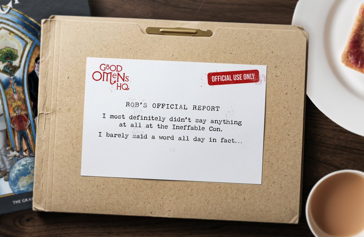GoodOmensHQ's tweet photo. And for those curious, we checked with Rob to find out what he said on the panel at the weekend: https://t.co/QPbneXi2fP