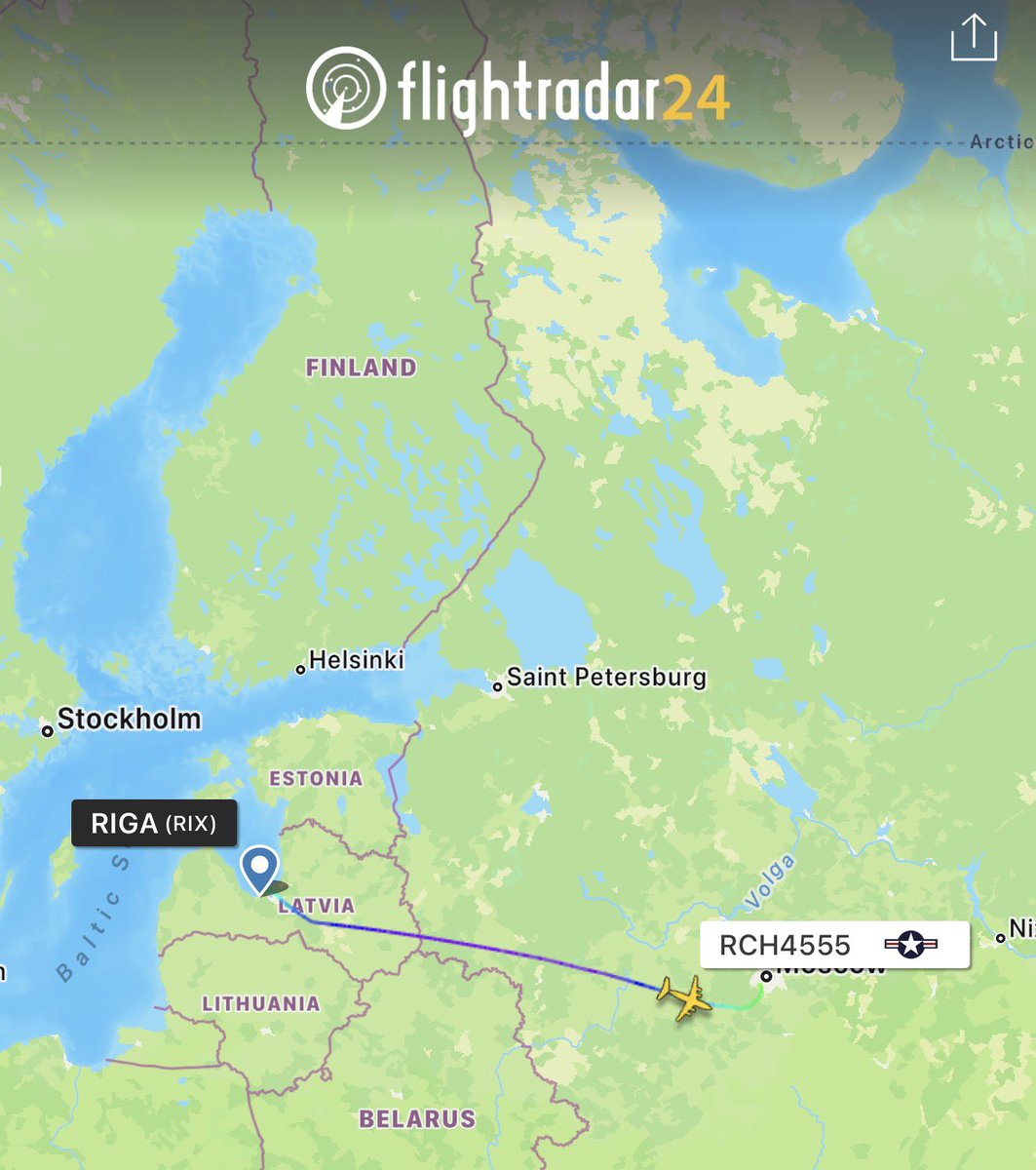 runews's tweet photo. HUGE for the US–Russia diplomacy.
#USAF Boeing C-17 Globemaster III, 07-7181 #AE20C2, operating as REACH 4555, departed Riga early this morning and landed in Moscow
A massive US military transport aircraft flying into Russia is anything but routine. #gtavıleak #gtavı #gta https://t.co/ZeUmnqseE4