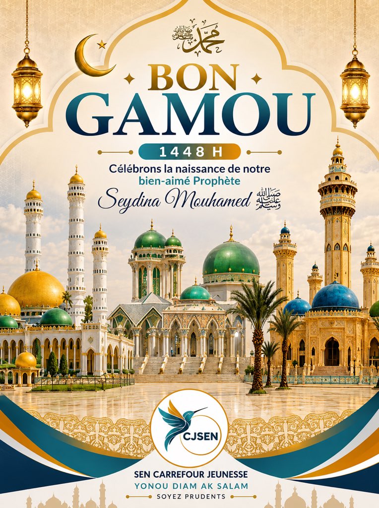 cjsen221's tweet photo. Sen Carrefour Jeunesse souhaite à toute la communauté musulmane un excellent Gamou, dans la paix, la foi et la fraternité. 🤲🏾
YONOU DIAM AK SALAM 🕊️
#CJSEN #BonGamou #Gamou1448H https://t.co/fsaTECCzMm