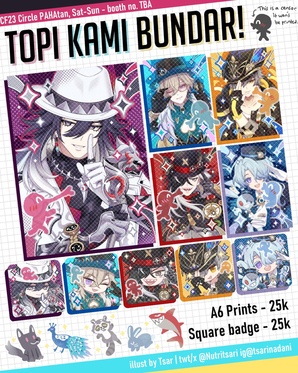 Nutritsari's tweet photo. [🔁+❤️ appreciated!] #cf23catalogue part 1/2
#comifuro23 pickup+ local maiI 0rder 0pen!

📆cIose 13 Sept
⭕️circle PAHA-tan
⭐️HSR, Genshin, Dr. STONE, JJK, MP100
🔗https://t.co/70uH1dscYC
⚠️international GOs with 🇮🇩 address OK! please inquire first👏

More catalog⬇️ #CF23 https://t.co/y2Dq443Oxb