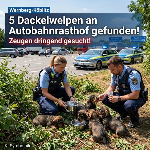 yolandaschultes's tweet photo. Kopie: Zeugen dringend gesucht, bitte teilen danke
Fünf kleine Dackelwelpen an Autobahnrasthof gefunden - Polizei sucht dringend nach Zeugen! 
 
Ein Fund an einem Autobahnrasthof im bayerischen Wernberg-Köblitz beschäftigt derzeit die Polizei: Fünf kleine Dackelwelpen wurden dort am Samstag in einem Gebüsch entdeckt. Eine aufmerksame Frau fand die jungen Hunde und nahm sich ihrer an.
 
Gegen 14.20 Uhr entdeckte die 33-Jährige aus Schwandorf die fünf Welpen. Wie lange sich die Tiere zu diesem Zeitpunkt bereits an der Stelle befanden und wie sie dorthin gelangten, geht aus den bislang veröffentlichten Informationen nicht hervor.
 
Die Frau reagierte sofort und ließ die kleinen Hunde nicht einfach zurück. Sie nahm alle fünf Welpen zunächst in ihre Obhut und kümmerte sich darum, dass sie schnell an eine zuständige Stelle übergeben werden konnten. Anschließend brachte sie die Tiere zur Polizei.
 
Für die Dackelwelpen endete der Aufenthalt an dem Autobahnrasthof damit zumindest vorerst an einem geschützten Ort. Die Polizeibeamten nahmen die Tiere entgegen und organisierten ihre weitere Unterbringung. Danach wurden alle fünf Welpen an das Tierheim Schwandorf übergeben.
 
Dort befinden sich die jungen Hunde nun in fachkundiger Obhut. Weitere Angaben zu ihrem Zustand, ihrem genauen Alter oder ihrer Herkunft wurden bislang nicht veröffentlicht. Auch ist derzeit nicht bekannt, wem die Welpen gehören und wer sie zu dem Rastplatz gebracht haben könnte.
 
Der ungewöhnliche Fund ist inzwischen Gegenstand polizeilicher Ermittlungen. Die Polizeiinspektion Schwandorf prüft, ob die fünf Dackelwelpen möglicherweise ausgesetzt wurden. Noch ist nicht abschließend geklärt, was genau vor ihrem Auffinden geschah.
 
Damit bleiben wichtige Fragen zum Hintergrund offen. Entscheidend für die Ermittler sind nun Beobachtungen von Menschen, die sich am Samstag am Autobahnrasthof in Wernberg-Köblitz oder in dessen unmittelbarer Umgebung aufgehalten haben. Auch scheinbar nebensächliche Wahrnehmungen könnten dabei helfen, die Herkunft der Tiere nachzuvollziehen.
 
Gesucht werden insbesondere Personen, denen rund um den Fundort etwas Ungewöhnliches aufgefallen ist. Hinweise zu Menschen oder Fahrzeugen, die möglicherweise mit den Welpen in Verbindung stehen, könnten für die weiteren Ermittlungen von Bedeutung sein. Die Polizei bittet deshalb darum, entsprechende Beobachtungen mitzuteilen.
 
Wer Angaben zur Herkunft der fünf Dackelwelpen machen kann oder am Samstag am Autobahnrasthof eine verdächtige Beobachtung gemacht hat, wird gebeten, sich direkt bei der Polizeiinspektion Schwandorf zu melden. Hinweise werden unter der Telefonnummer 09431/4301-0 entgegengenommen