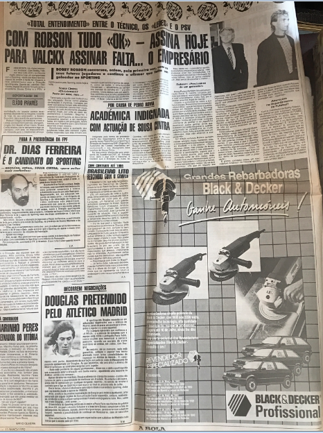 gustavo_ffs's tweet photo. #MuseuSporting (#1743). Jornal “ A Bola”, pré-temporada de 1992/93: Robson ia assinar, Valcx estava quase e Douglas interessava ao Atlético de Madrid. https://t.co/U2Qr5in7Mg
