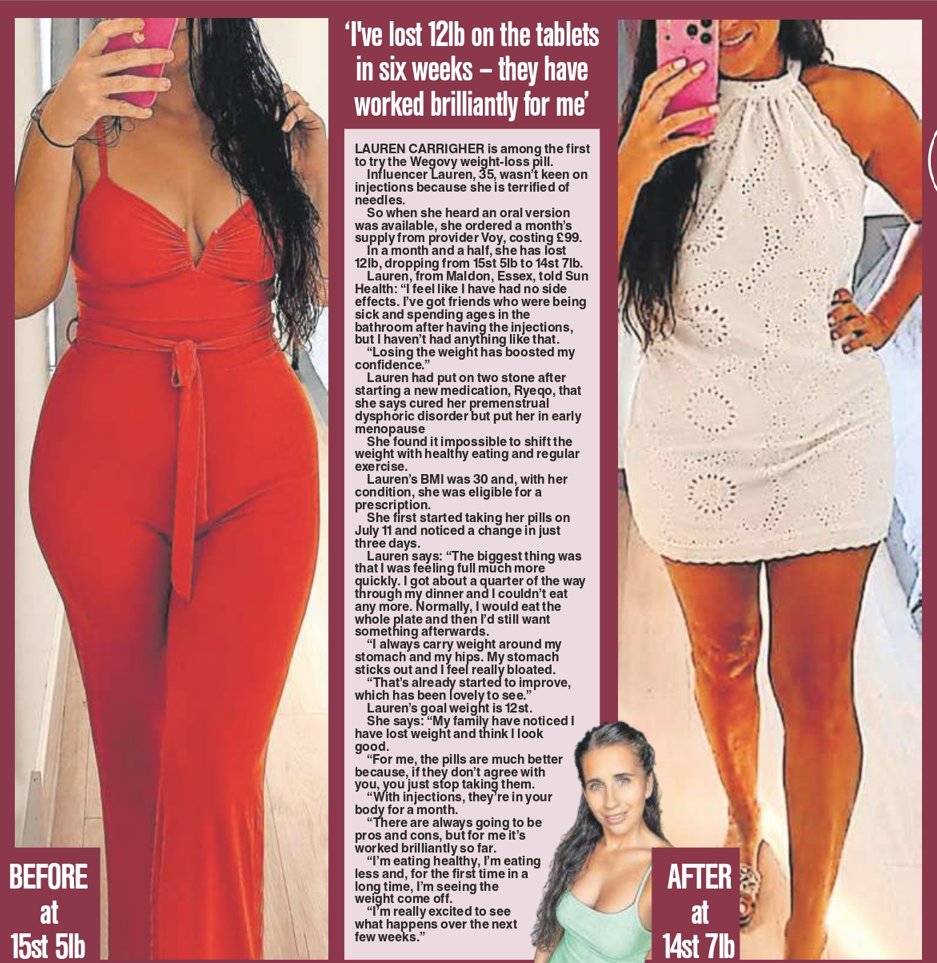 SWNSRealLife's tweet photo. EXCLUSIVE for @TheSunHealth - 'I've lost 12lb the on Wegovy tablets in six weeks - they have worked brilliantly for me' 
🖋️@lulawhite2003 
https://t.co/daWaW8s1me https://t.co/EqVweNG50e