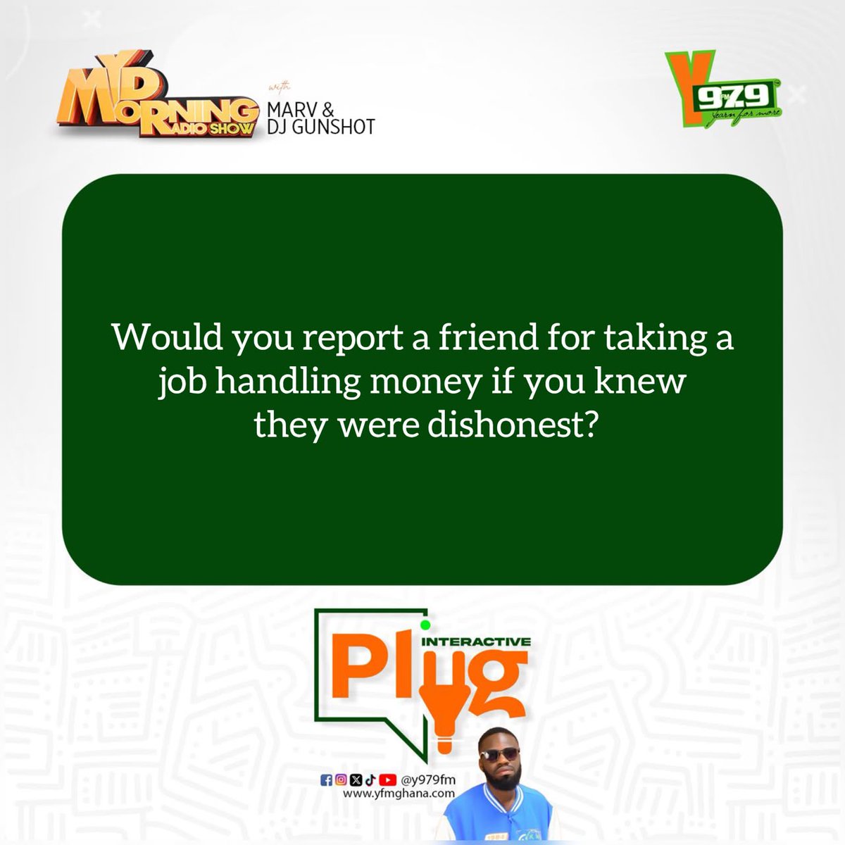 Y979FM's tweet photo. Loyalty vs. Integrity: Where do you draw the line? 🤐👀
Would you report a friend for taking a job handling money if you knew they were dishonest?
Drop your thoughts in the comments below on 0⃣5⃣0⃣0⃣ 9⃣9⃣7⃣ 9⃣7⃣9⃣ or  0⃣5⃣0⃣0⃣ 0⃣9⃣7⃣ 9⃣7⃣9⃣! 👇

#YFMGhana #InteractivePlug https://t.co/lBQGEzxUeN