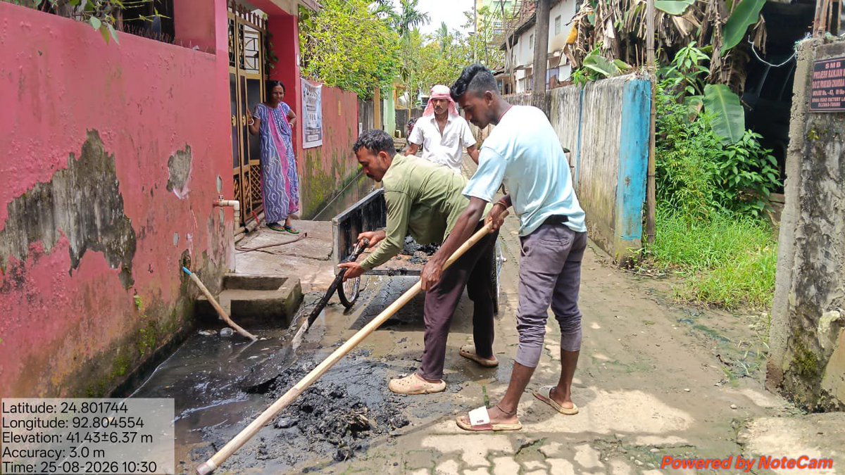 SilcharMC1882's tweet photo. Drainage cleanliness and clearance work successfully completed by Silchar Municipal Corporation at Public School Road (Ward No. 12), Factory Lane (Ward No. 14), and Saratpally Lane No. 3/5 (Ward No. 14) today. Committed to a cleaner and better Silchar.

 #CleanSilchar https://t.co/E8FpTJnufX