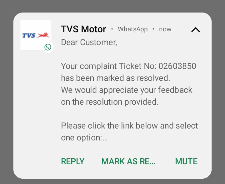 SupreetKa66398's tweet photo. @tvsmotorcompany  Why was the case marked as resolved when the issue is still not resolved? This is not acceptable. Please review the case again and keep it open until the issue has been fully addressed. https://t.co/s1y7M6SrDp