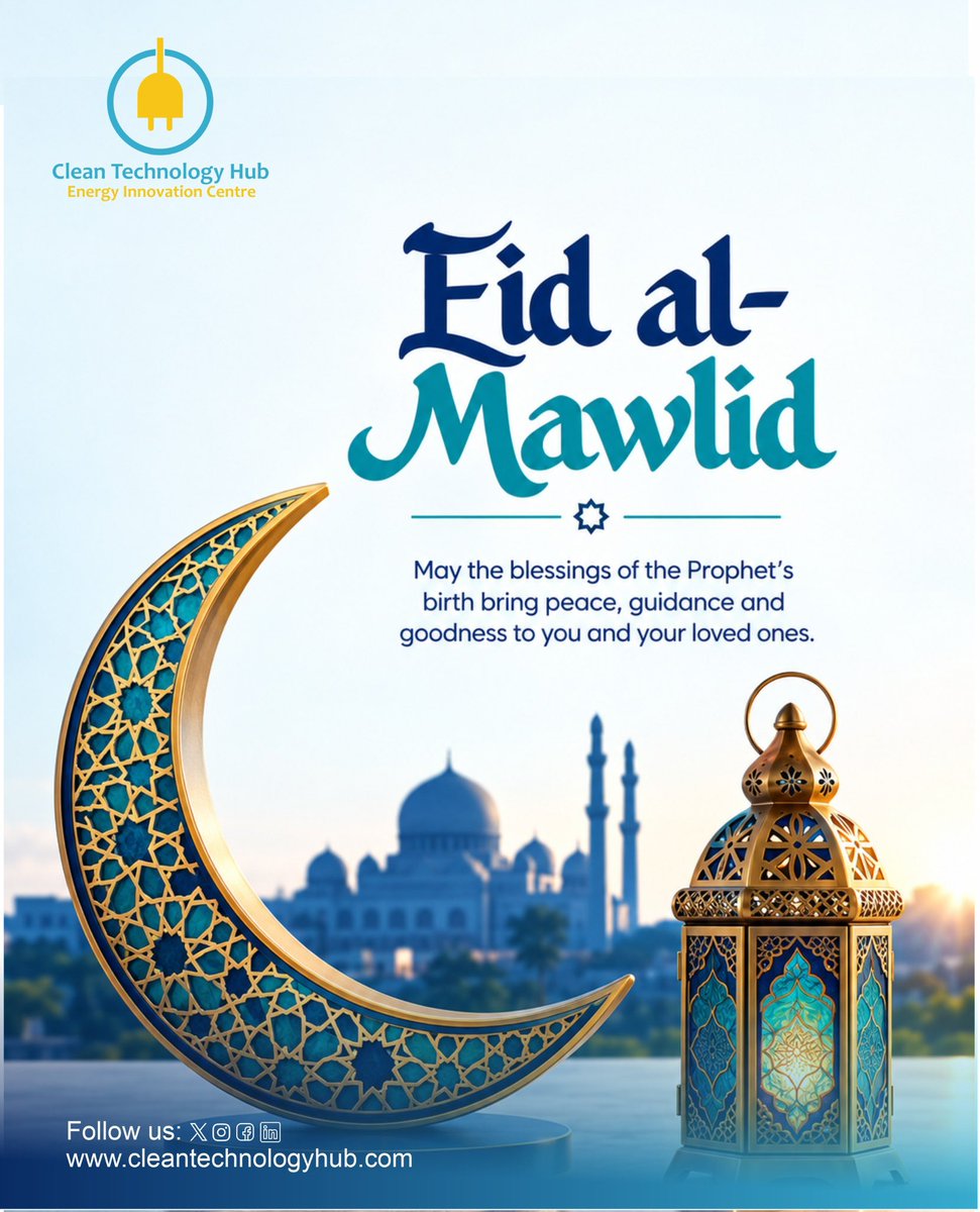 Cleantechhubng's tweet photo. Happy Eid al-Mawlid! 🌙✨
May this special occasion inspire us to embrace compassion, kindness and unity in all that we do.
Wishing you and your loved ones a beautiful and blessed celebration.
#EidAlMawlid #Mawlid #EidMubarak #CleanTechnologyHub https://t.co/N1fiQDIQSz