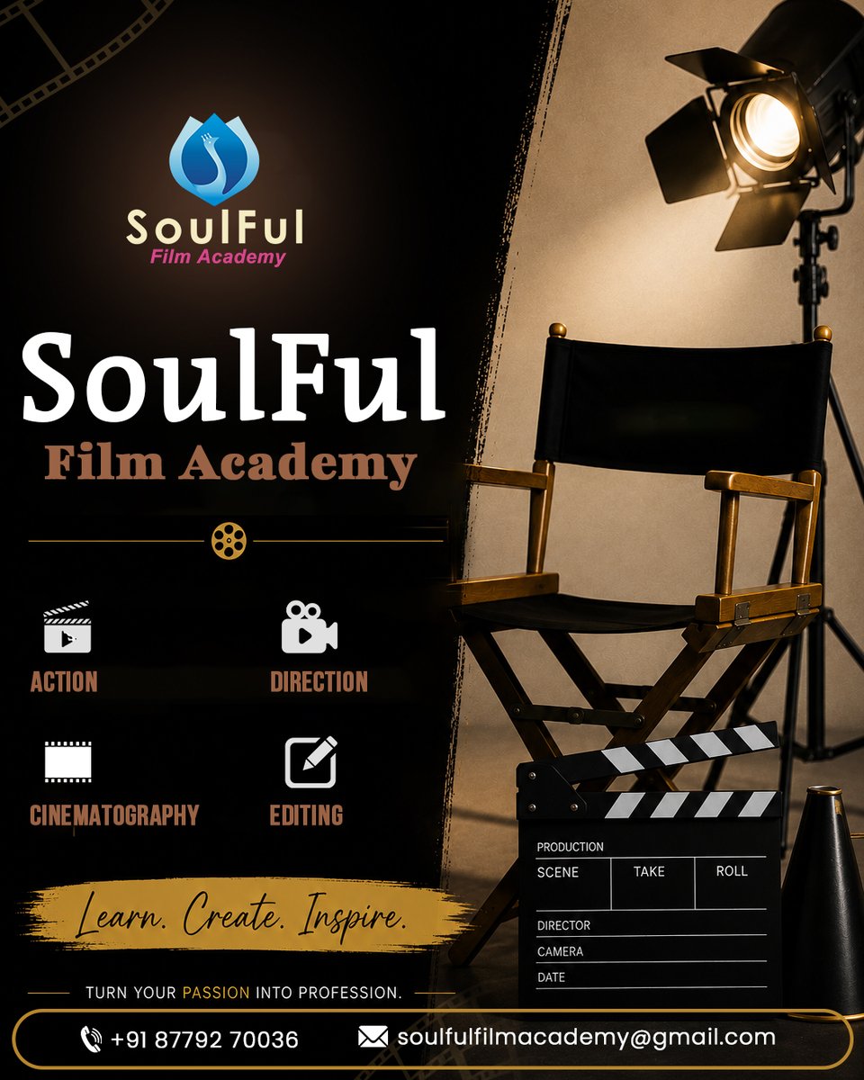 SoulFulFilmAcad's tweet photo. Step into the world of cinema with SoulFul Film Academy 

Learn Acting, Direction, Cinematography &amp; Editing and transform your passion for filmmaking into a professional journey.

#SoulFulFilmAcademy #FilmAcademy #Filmmaking #Acting #Direction #Cinematography #FilmEditing https://t.co/gelh9nrvVS