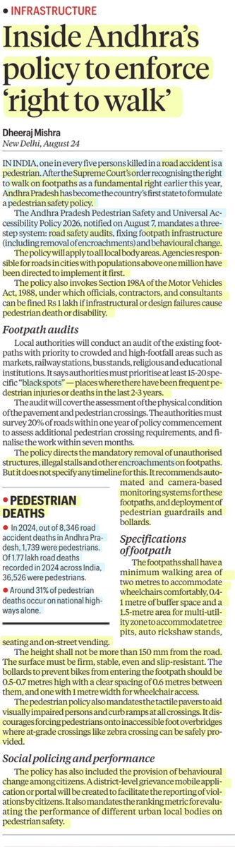 imRavikantYadav's tweet photo. Inside Andhra's policy to enforce 'Right to walk'
:Details by Sh Dheeraj Mishra
@dheerajmishra04
#RightToWalk #WalkOnFootpath #FundamentalRight #Pedestrian
#RoadAccident #Fatalities #Encroachment #Footpath
#SupremeCourt
#SafetyPolicy
#BlackSpots
#AndhraPradesh
#UPSC
Source:IE https://t.co/G2rb5WfFR0