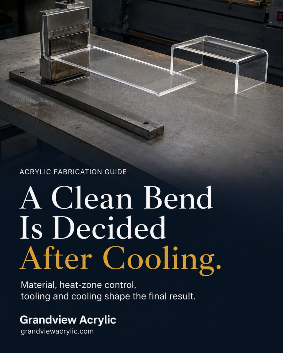Grandview_acryl's tweet photo. A bend that reaches 90° is not necessarily finished.
https://t.co/UEH7fmCWHc
The cooled part still has to keep its radius, straightness, clarity and fit. This guide explains cracks, bubbles, whitening and angle drift.
#Acrylic #Fabrication https://t.co/3yHAaozCpX