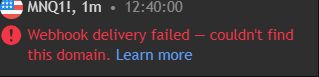 dhiryzs's tweet photo. @tradingview  
error: webhook delivery failed - couldn't find this domain 

please work on this issue if any is also facing same issue please comment for reach so tradingview acknowledge this issue asap https://t.co/Ed7VNXAYEZ