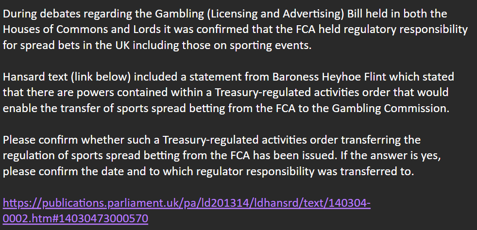 Zidave1's tweet photo. Stumbled across the Gambling (Licensing and Advertising) Bill 2014 at the weekend and it is a gold mine of proof that the FCA are liars and that Treasury &amp; Ministers are covering it up. Got a busy week but hopefully lawyers will agree this is very useful on Thursday!! https://t.co/M3664lUryX