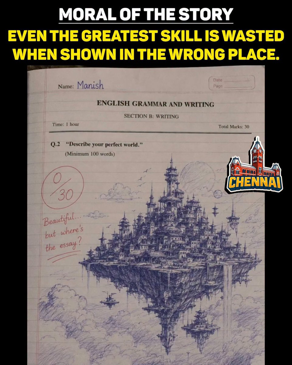 memeschennai's tweet photo. Your talent is powerful—but knowing where to use it is the real skill. ✨
The right ability, in the wrong place, can still miss the mark.
Master your craft. Choose your moment. Make it count. 🎯
#Motivation #LifeLesson #Wisdom #RightPlaceRightTime #UseYourTalent #KeepGrowing #MakeItCount