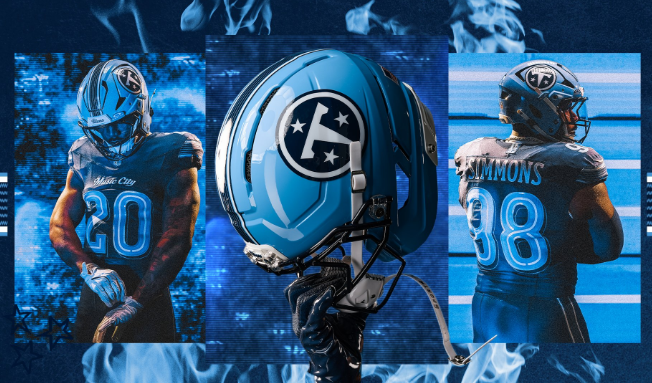 dnvrburnbook's tweet photo. 1. Titans
The dark blue with the light blue is the coolest colorway in sports. The fonts of the numbers look super sick, and the helmet ofc is dope. https://t.co/ZvcRTyffwe