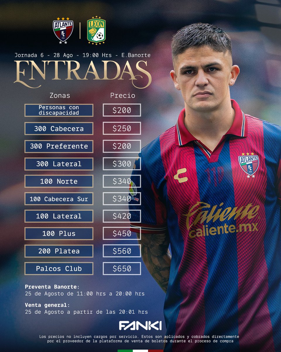 Atlante's tweet photo. Pinta para ser uno de los mejores viernes de mi vida 🤩

Los Potros de Hierro, Viernes Botanero, el @EstadioBanorte, la Sonora Santanera con María Fernanda.

🎟️ https://t.co/tKyTUxUdYz

#LesGusteONoLesGuste 
#LesPrometimosVolver https://t.co/tSEzHO2GKM