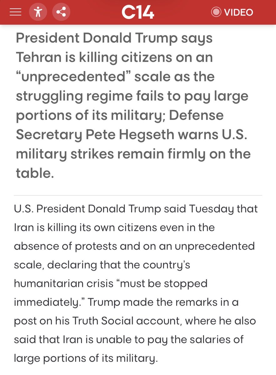 c14english's tweet photo. 🚨🚨🇺🇸 Breaking: Trump Orders Tehran to Immediately Halt Slaughtering Its Own People.