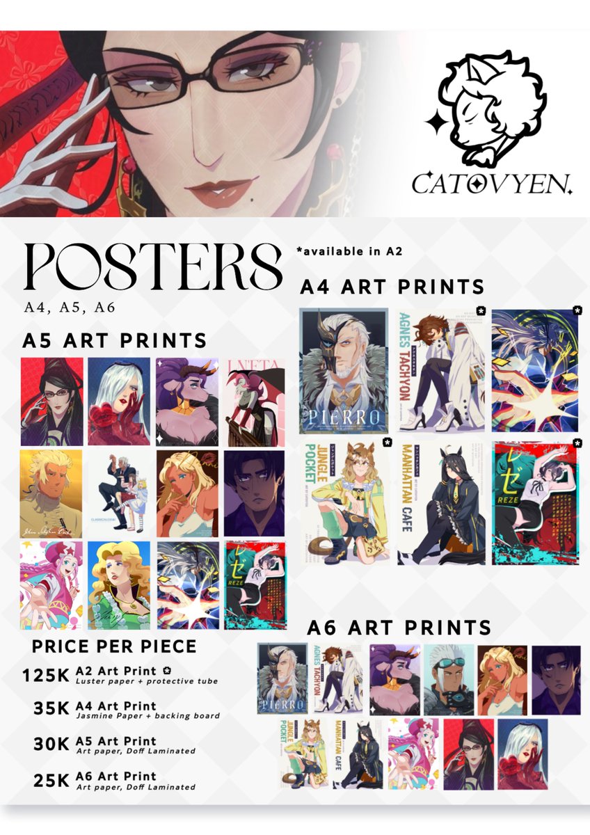catovyen's tweet photo. 🤍 + 🔁 appreciated!

CATOVYEN'S #cf23catalogue PO IS OPEN!

⭕️ Catovyen (No. TBA)
🌊 Pickup BOTH DAYS + LOCAL Mail Order
🗓 26 Aug - 11 Sept
✨️ Umamusume, Bayonetta, Classicaloid, Sucker for Love, Originals, and more.

🔗 https://t.co/NMnLrgTufs

#CF23  #comifuro23
more in 🧵! https://t.co/IHfv9IcHoZ