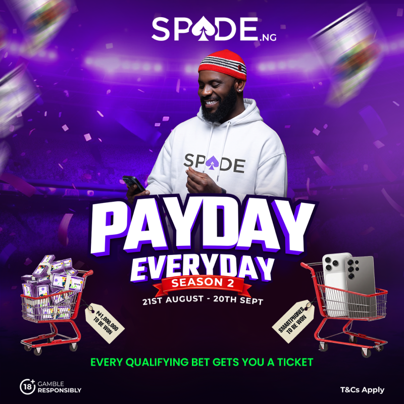 spadenigeria's tweet photo. PAYDAY EVERYDAY IS BACK 🚨

Winners get paid DAILY, running now till September 20th.

A smartphone. Up to ₦1,000,000 cash. Every single day.

Min stake ₦5,000. Every qualifying bet gets you a ticket.

New season. New winners daily.

Who's ready?

18+. Play Responsibly. T&Cs apply.