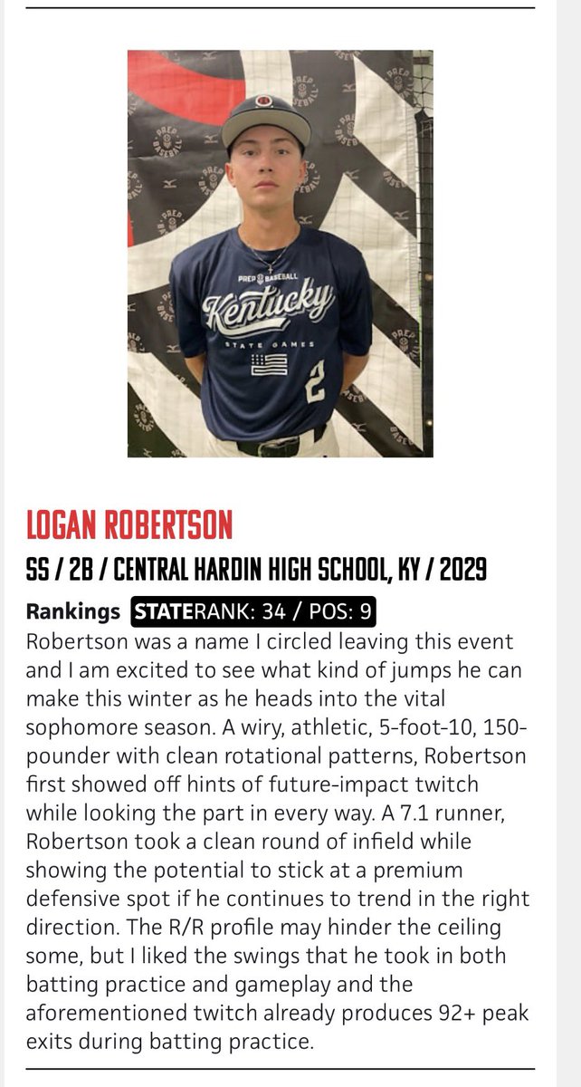 logancrobertson's tweet photo. Grateful for the write-up! @PrepbaseballKY @wilhann15 @JamieTessoff @D20alfonso @C_H_Baseball @CTrinkle23 https://t.co/Tdt9crSpDL