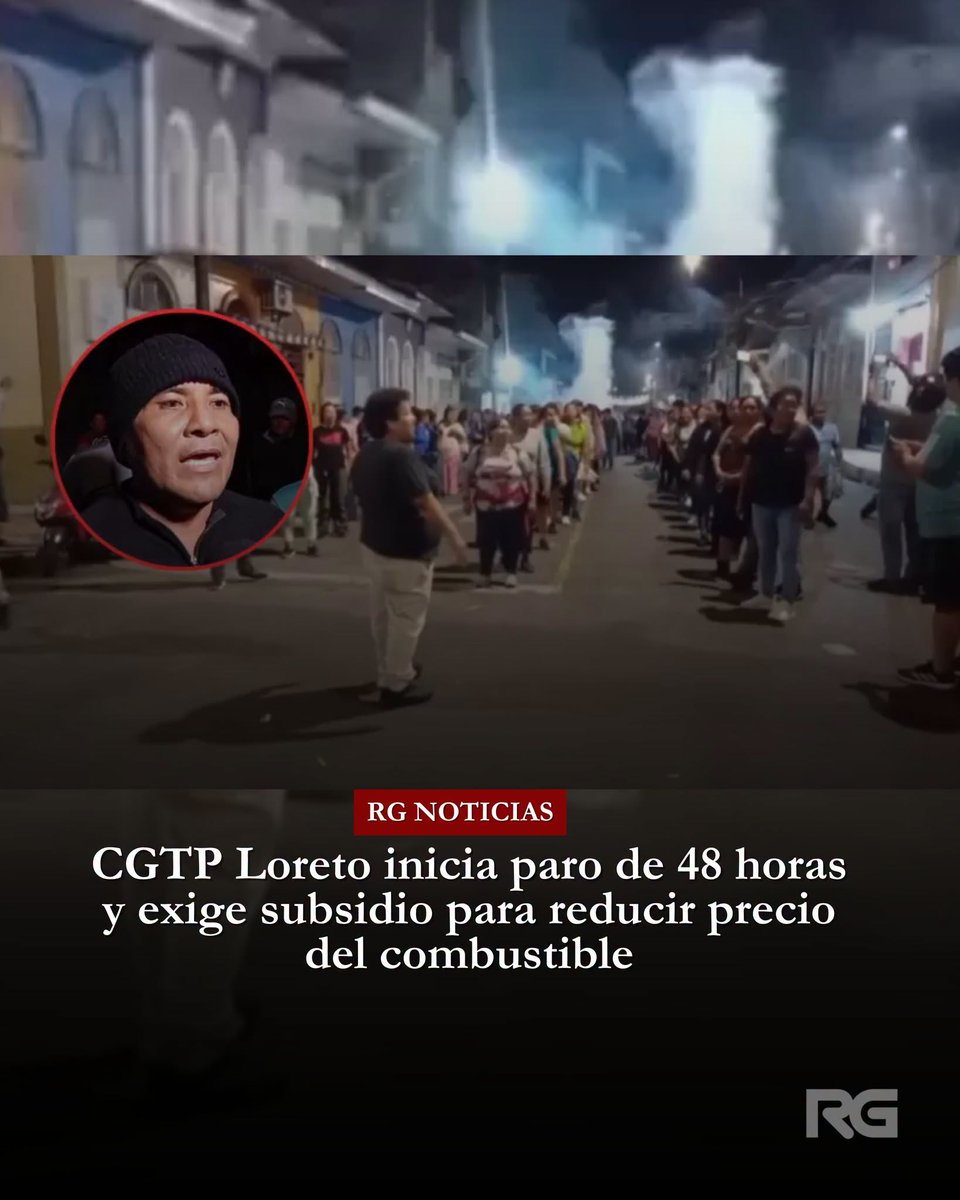 Aderly's tweet photo. 🚨 #ATENCIÓN | CGTP Loreto inició un paro de 48 horas en Iquitos para exigir medidas ante el alto precio del combustible, la crisis eléctrica y el avance de la minería ilegal. El gremio espera una mesa de diálogo con el Ejecutivo y condiciona la suspensión de la protesta a su instalación formal.