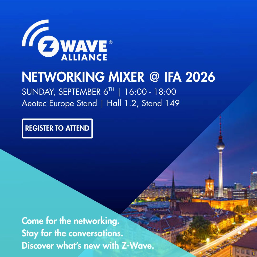 ZWave_Alliance's tweet photo. You’re invited to the #ZWave Networking Mixer at #IFABerlin for drinks, bites, and great conversation with the people shaping the future of connected IoT. If you're interested, stop by to connect with industry peers and discover what’s next for Z-Wave: https://t.co/srltgNpTwX https://t.co/HdFJLI4JY8