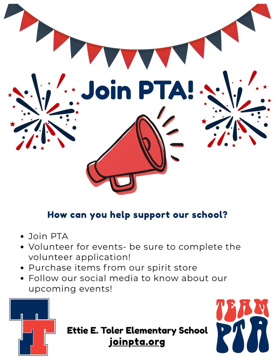 Toler_Texans's tweet photo. ✨ Join the Toler Elementary PTA and Help Support Our School! ❤️💙

❤️ Join PTA: https://t.co/lOLb2TDgLn
💙 Volunteer for school events: https://t.co/6DTtiubLOQ
❤️ Show your Toler pride: Shop our spirit store: https://t.co/SYZAG2nniv
💙 Follow our social media to stay up to date! https://t.co/mtIvzTEWIq