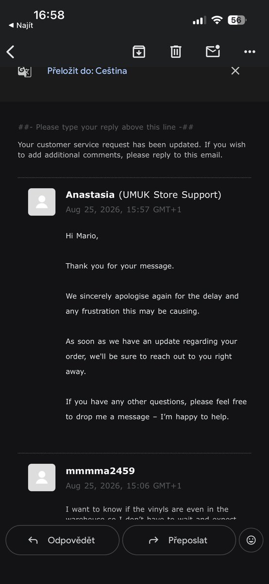 marioPecha4's tweet photo. @umusicsupport hi, so I’ve ordered Conan grays new vinyl of wishbone. The deluxe Texas rain to be precise and it’s been 11 days since the release and I haven’t gotten even an UPDATE? About my vinyl? If it’s delayed or not? I had to reach out and this is all I got. Robot response. https://t.co/tQuQYRGflB