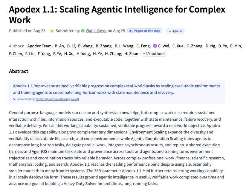 Apodex 1.1

Scaling Agentic Intelligence for Complex Work

paper: https://t.co/bZUS55viAw