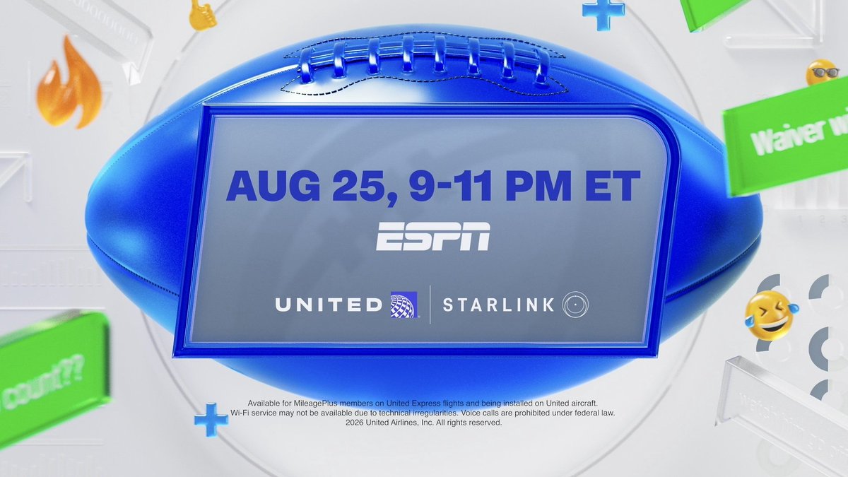 XFreeze's tweet photo. Starlink is about to show just how insane inflight internet has become

Tonight, ESPN host Tyler Fulghum will participate in a live two-hour fantasy-football broadcast from a United flight at 35,000 feet using Starlink Wi-Fi

Live television from an airplane
Connected through satellites in orbit
And United already has Starlink active on 500+ aircraft
Think about how far we’ve come

Airplane Wi-Fi used to struggle to even load a simple webpage

Now Starlink is powerful enough to put someone live on ESPN from 35,000 feet

Starlink is completely changing what being connected in the sky actually means