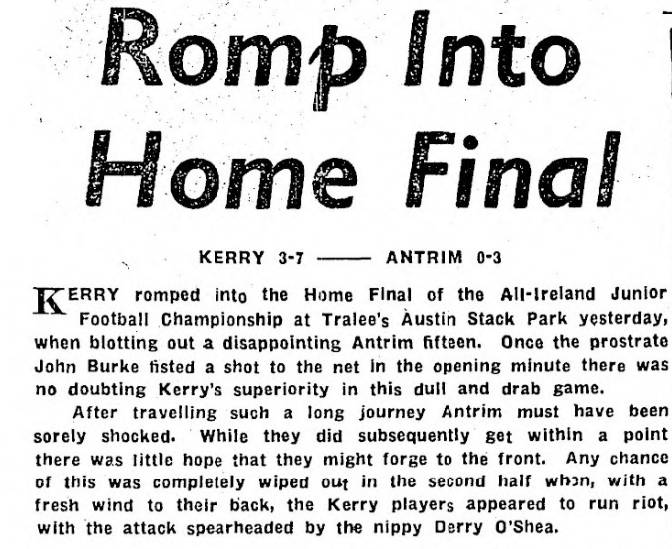 SportsHistory26's tweet photo. On this day in 1963 @Kerry_Official and @AontroimGAA clashed in the All-Ireland Junior Football Championship Semi-Final at Austin Stack Park in Tralee...
#sportingmemories #gaa #gaelicfootball #kerry #antrim https://t.co/7xq5QLGFn8
