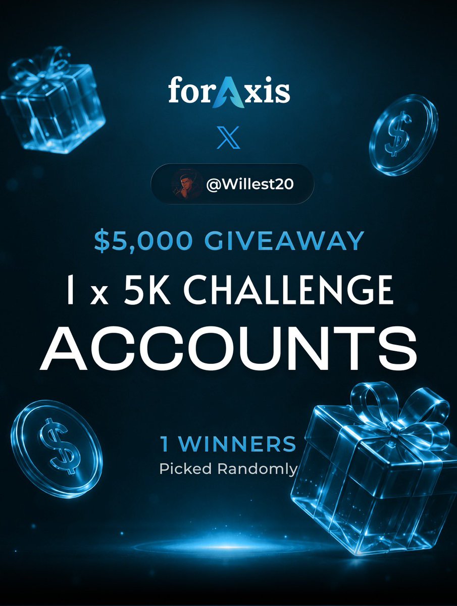 Willest20's tweet photo. EXCLUSIVE LAUNCH GIVEAWAY 🚀
1 × 5K ForAxis Limited Giveaway
To qualify for this giveaway, complete all the steps below:
🔵Follow: @foraxisofficial @willest20
🔵Join: Our Discord server :- https://t.co/bILg1hiE08
🔵Like, repost and tag 3 traders
Winners in 7D https://t.co/EFsloge25D