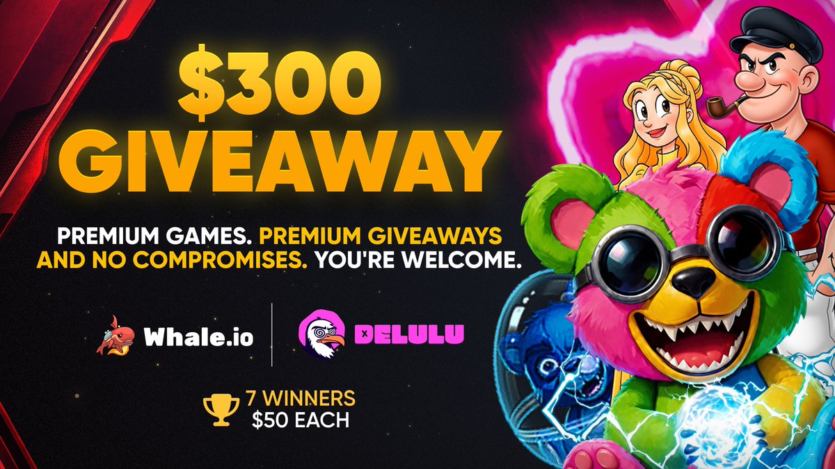 WhaleGames_en's tweet photo. Two GOATs in one ocean. Things are about to get DELULU!

💰 $300 GIVEAWAY - WHALE × DELULU 💰 

7 winners, $50 each 

To enter:
- Like this post
- Quote and RT: What's your favourite Delulu game on Whale?
- Follow @WhaleGames_en and @delulugamingcom 

⏳ Winners announced Aug 29th