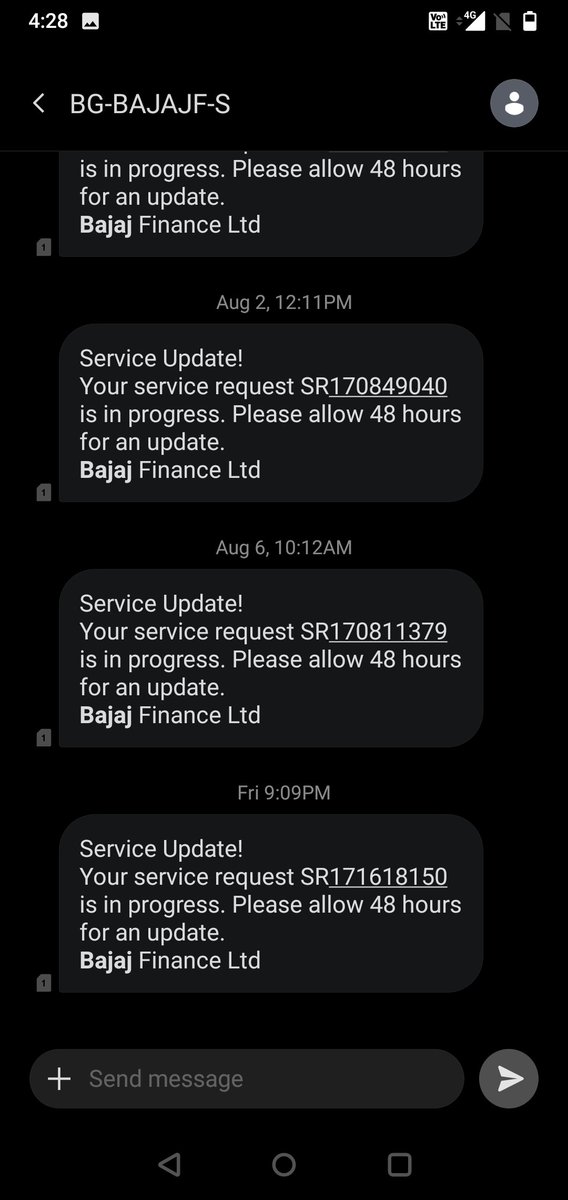 siddesh586's tweet photo. @Bajaj_Finance Inspite of complaining for yrs its going to deaf ears. Today it's Muzamil +916272445155 calling for Overdraft facility. I have raised million times that I'm on DND but u guys still keep taking it for granted. See the below msgs, whats ur definition of 48hrs?? https://t.co/OorNCVha2M