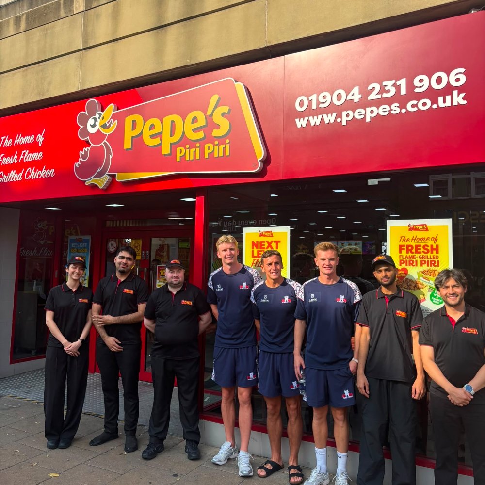 YorkCityFC's tweet photo. 🤝 We are delighted to announce Pepe's Piri Piri York as a new club sponsor for the 2026/27 season.

#YCFC🔴🔵