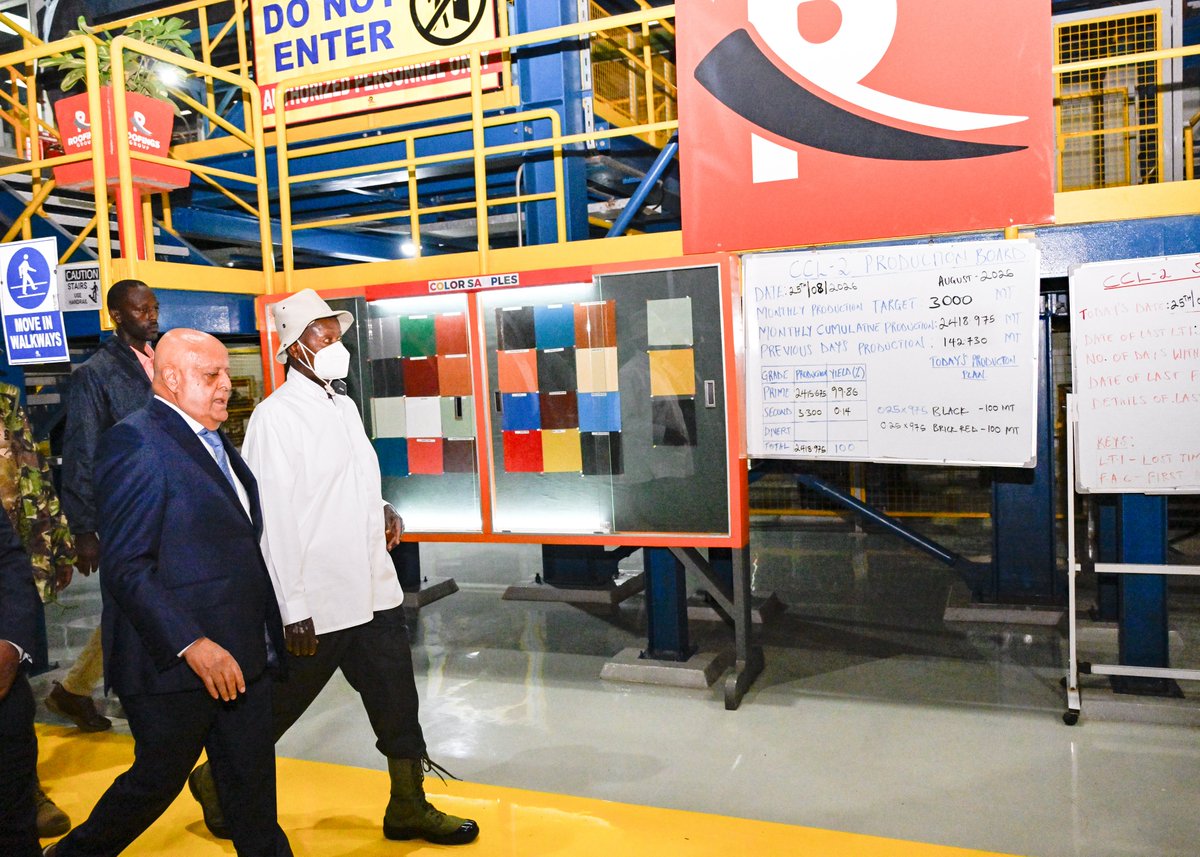 StateHouseUg's tweet photo. President @KagutaMuseveni has today inaugurated the Phase 4 Level 2 Ultra Modern Cold Rolling Mill Complex of @RoofingsGroupUG in Namanve. https://t.co/H0xIDoIaCw