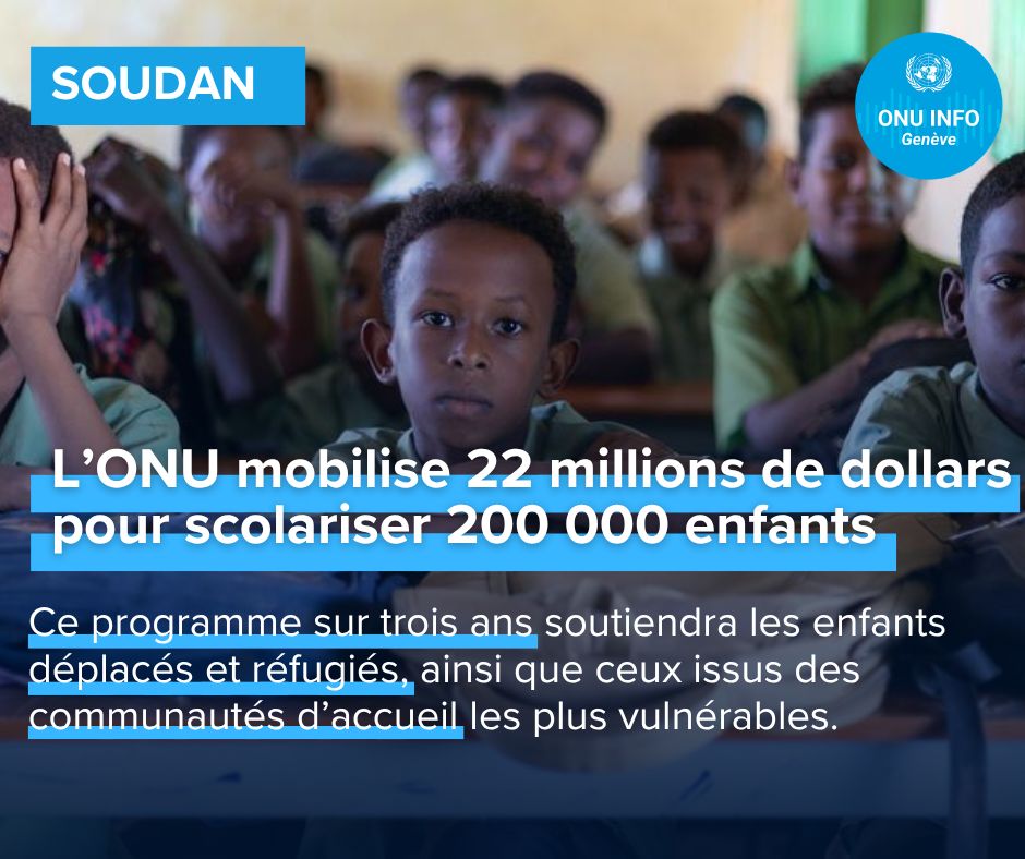 ONUGeneve's tweet photo. Alors que le #Soudan traverse la plus grave crise humanitaire et de déplacement au monde, le Fonds mondial des Nations Unies pour l’éducation en situation de crise @EduCannotWait a annoncé un investissement de 22 millions de dollars.

https://t.co/lr9qZ3BCuA https://t.co/FJthJVsGcn